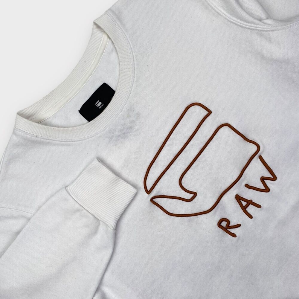 $90 G Star Raw Sweater Mens Extra Large Okisi Logo Embroidered White Sweatshirt